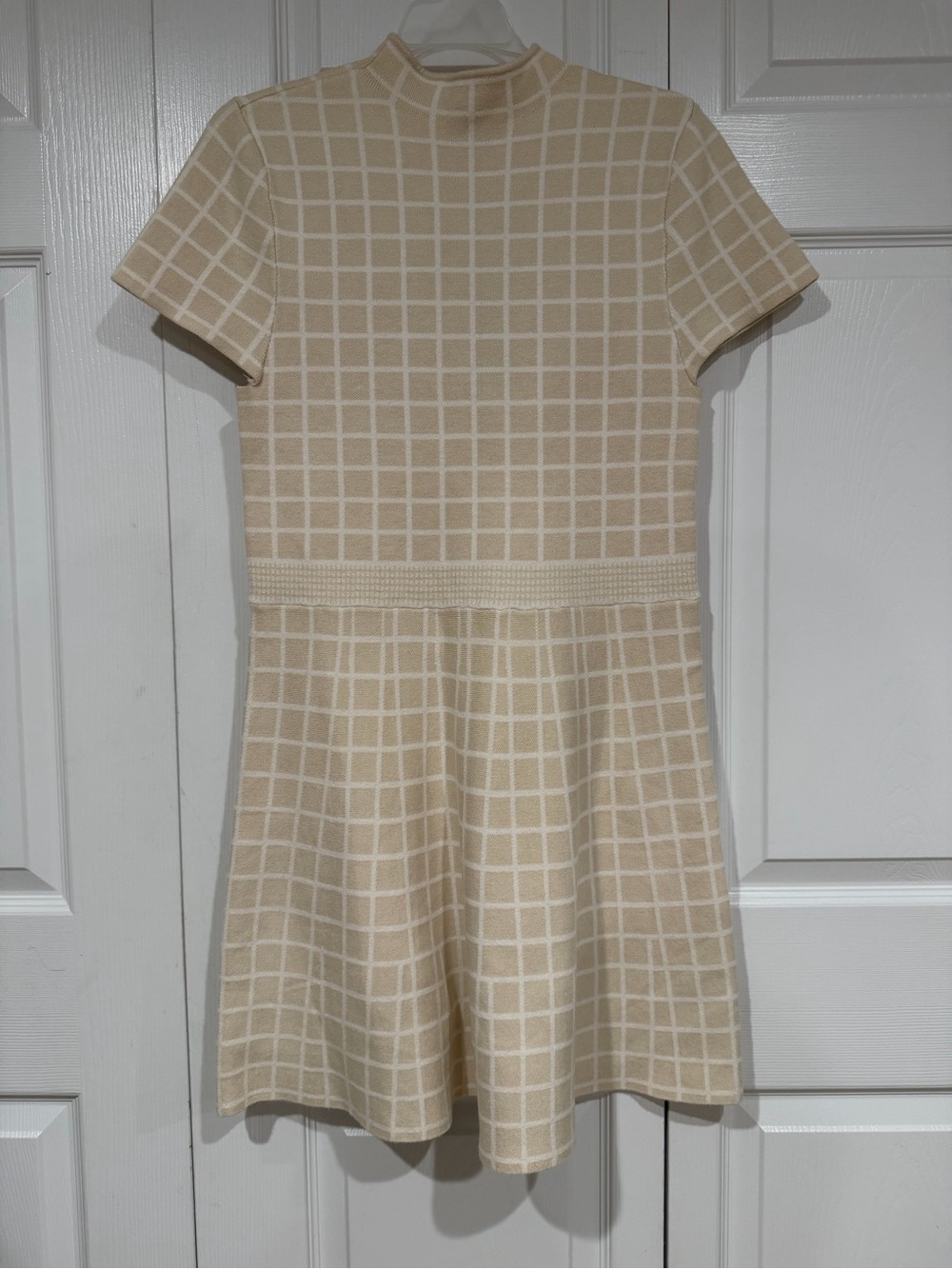 Tahari Cream Windowpane Knit Dress